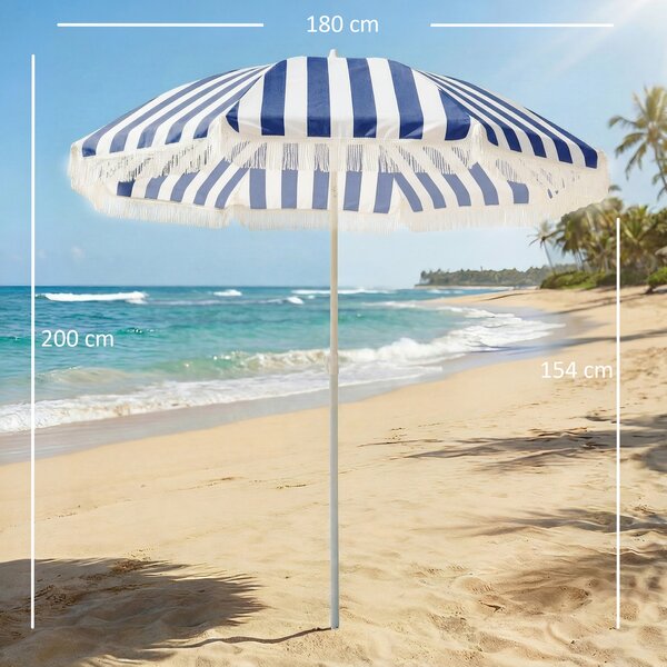 Outsunny Ombrellone spiaggia Ø180 cm con inclinazione 30°, Blu e Bianco | Aosom Italy