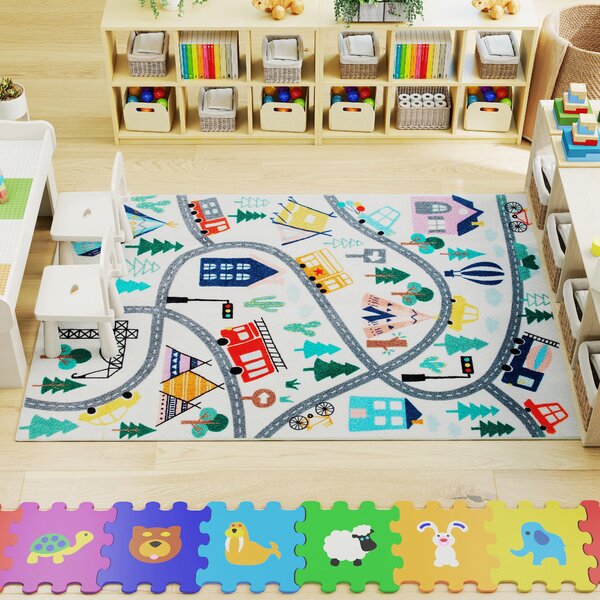 HOMCOM Tappeto con Motivo Paesaggistico a Sfondo Bianco, Tessuto Morbido, Facile da Pulire, 160x120x1cm, Multicolore | Aosom Italy