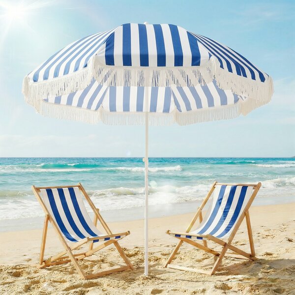 Outsunny Ombrellone spiaggia Ø180 cm con inclinazione 30°, Blu e Bianco | Aosom Italy