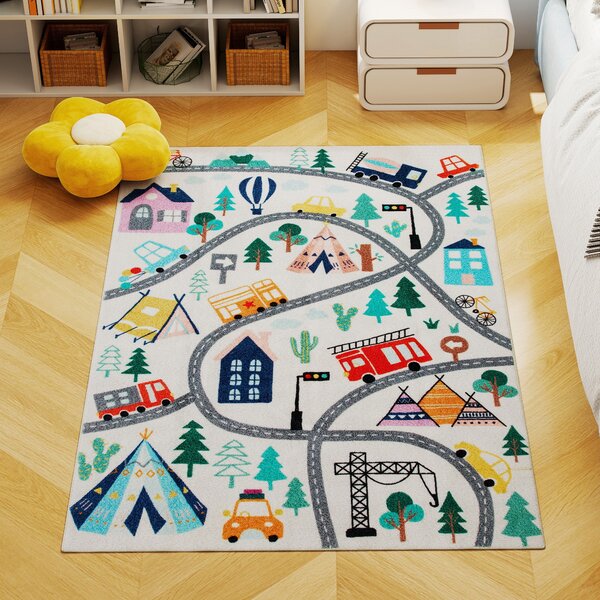 HOMCOM Tappeto con Motivo Paesaggistico a Sfondo Bianco, Tessuto Morbido, Facile da Pulire, 160x120x1cm, Multicolore | Aosom Italy
