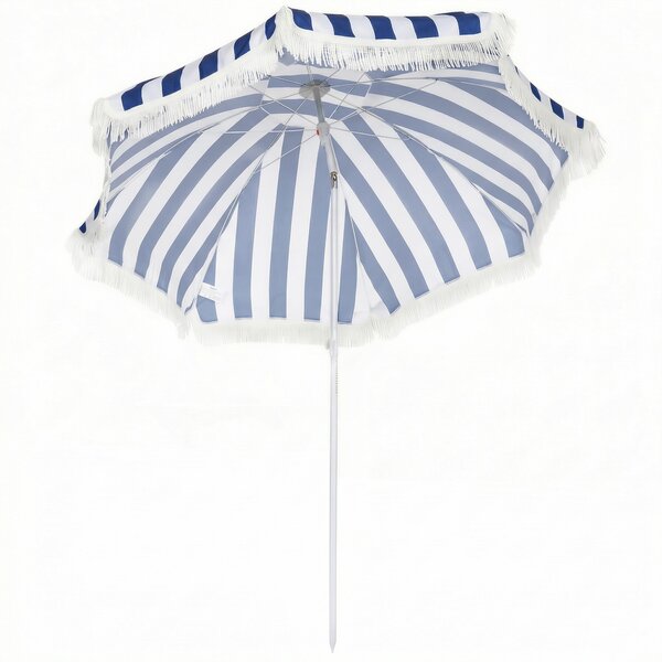 Outsunny Ombrellone spiaggia Ø180 cm con inclinazione 30°, Blu e Bianco | Aosom Italy