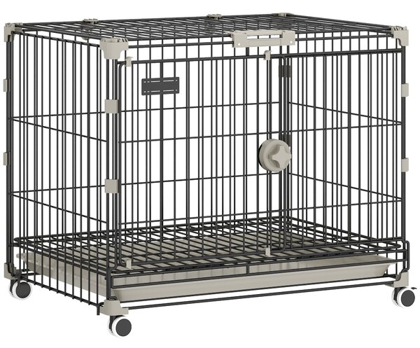 PawHut Gabbia cane pieghevole con ruote e vassoio, 60,5x45,5x54,5 cm, Nero | Aosom Italy
