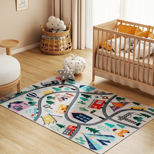 HOMCOM Tappeto con Motivo Paesaggistico a Sfondo Bianco, Tessuto Morbido, Facile da Pulire, 160x120x1cm, Multicolore | Aosom Italy