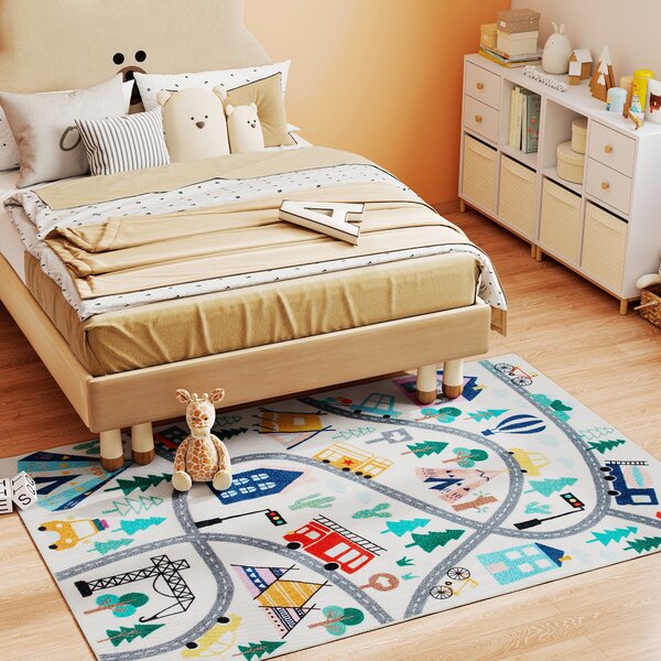 HOMCOM Tappeto con Motivo Paesaggistico a Sfondo Bianco, Tessuto Morbido, Facile da Pulire, 160x120x1cm, Multicolore | Aosom Italy
