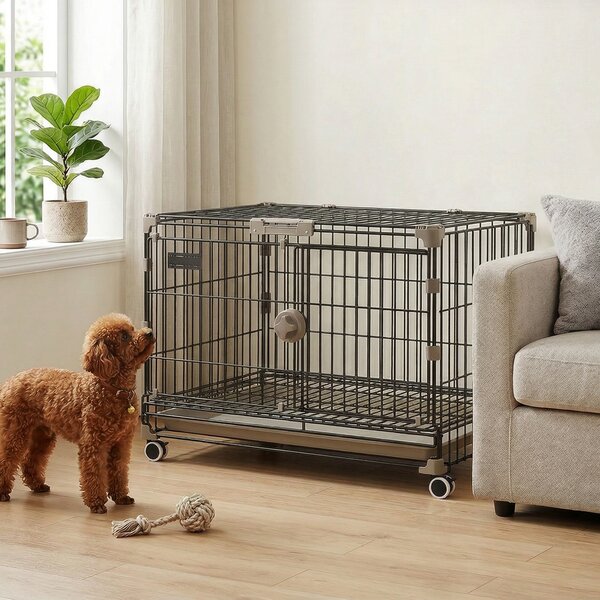 PawHut Gabbia cane pieghevole con ruote e vassoio, 60,5x45,5x54,5 cm, Nero | Aosom Italy