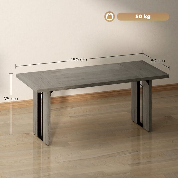 HOMCOM Tavolo da Pranzo in Stile Industriale per 8 Persone max, in Legno e Acciaio, 180x80x75 cm, Grigio | Aosom Italy