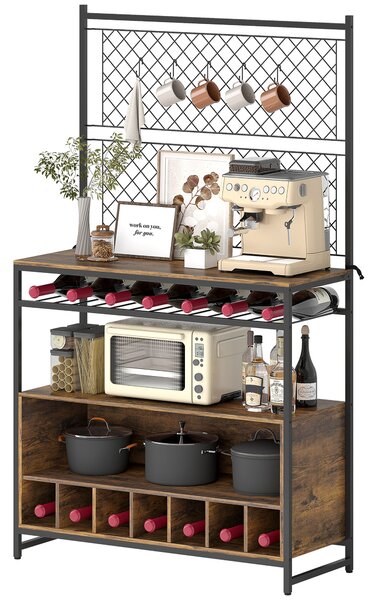 HOMCOM Scaffale da Cucina con Piano di Lavoro, Pannelli in Metallo, 5 Ganci, Mobiletto per Spezie, Pentole, Padelle, Marrone | Aosom Italy