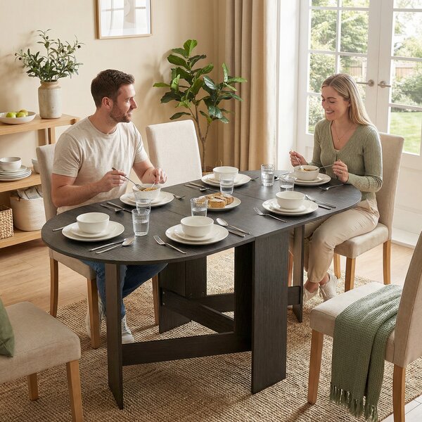 HOMCOM Tavolo cucina ovale pieghevole con ali ribaltabili, 163x80x75 cm, Nero | Aosom Italy