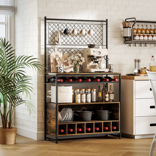 HOMCOM Scaffale da Cucina con Piano di Lavoro, Pannelli in Metallo, 5 Ganci, Mobiletto per Spezie, Pentole, Padelle, Marrone | Aosom Italy
