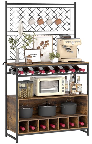 HOMCOM Scaffale da Cucina con Piano di Lavoro, Pannelli in Metallo, 5 Ganci, Mobiletto per Spezie, Pentole, Padelle, Marrone | Aosom Italy