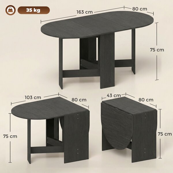 HOMCOM Tavolo cucina ovale pieghevole con ali ribaltabili, 163x80x75 cm, Nero | Aosom Italy