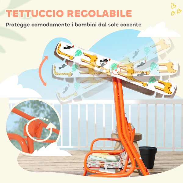AIYAPLAY Dondolo per Bambini Altalena da Giardino 2 Posti 112x75x120cm Arancione | Aosom Italy