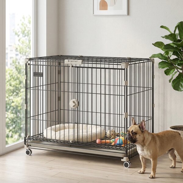 PawHut Gabbia cane pieghevole con ruote, vassoio e tetto apribile, 75,5x46x64,5 cm, Nero | Aosom Italy
