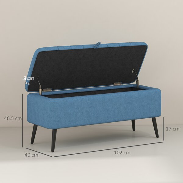 HOMCOM Panca Contenitore Pouf Poggiapiedi Imbottito, 102x40x44 cm, Blu Scuro | Aosom Italy