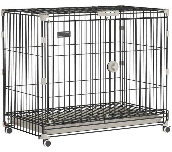 PawHut Gabbia cane pieghevole con ruote, vassoio e tetto apribile, 75,5x46x64,5 cm, Nero | Aosom Italy