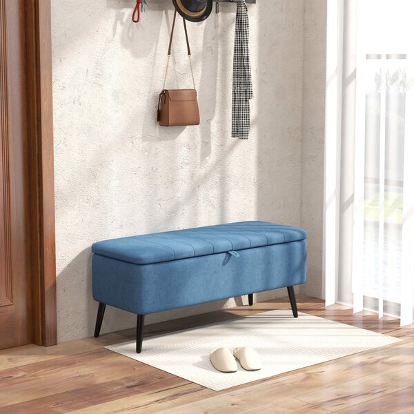 HOMCOM Panca Contenitore Pouf Poggiapiedi Imbottito, 102x40x44 cm, Blu Scuro | Aosom Italy