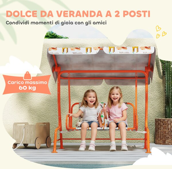 AIYAPLAY Dondolo per Bambini Altalena da Giardino 2 Posti 112x75x120cm Arancione | Aosom Italy