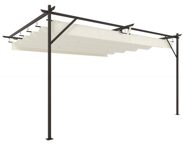 Outsunny Gazebo Pergola Addossata 3x4 m con Tetto Retrattile Scorrevole e Fori di Drenaggio, Bianco Crema | Aosom Italy