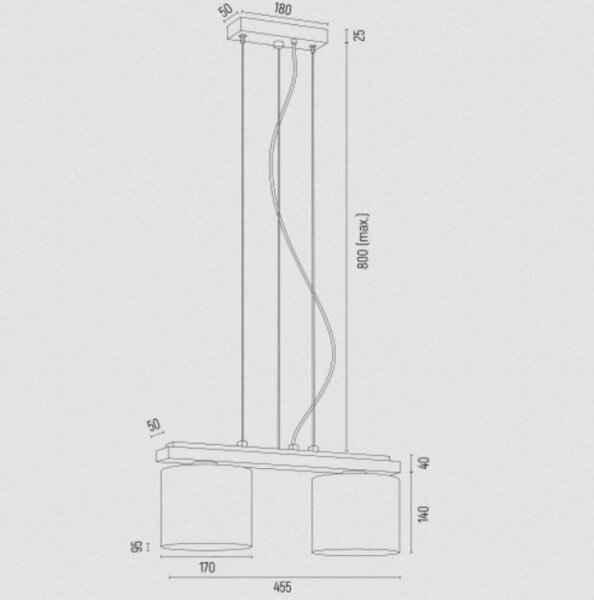 Argon 7164 - Lampadario a sospensione con filo CANOA 2xE27/15W/230V nero