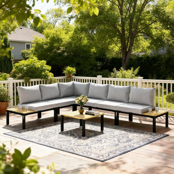Outsunny Salotto giardino modulare 6 pezzi trasformabile in letto, Grigio | Aosom Italy
