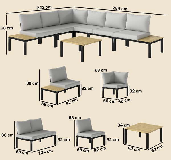 Outsunny Salotto giardino modulare 6 pezzi trasformabile in letto, Grigio | Aosom Italy