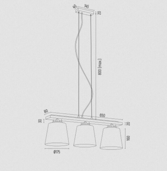 Argon 6250 - Lampadario a sospensione con filo ARDEN 3xE27/15W/230V oro
