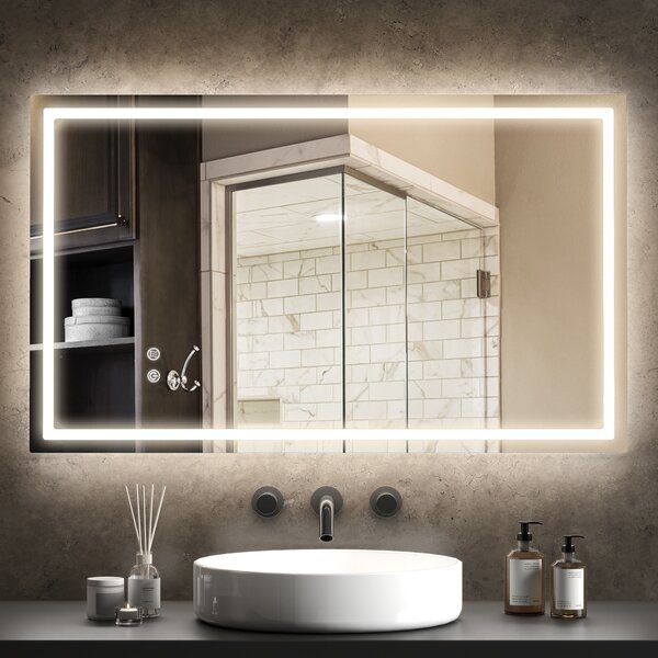 HOMCOM Specchio Bagno con Luci LED Regolabili a 3 Colori e Strato Antiurto, Antiappannamento in Vetro e Metallo, 100x3x60cm|Aosom Italy