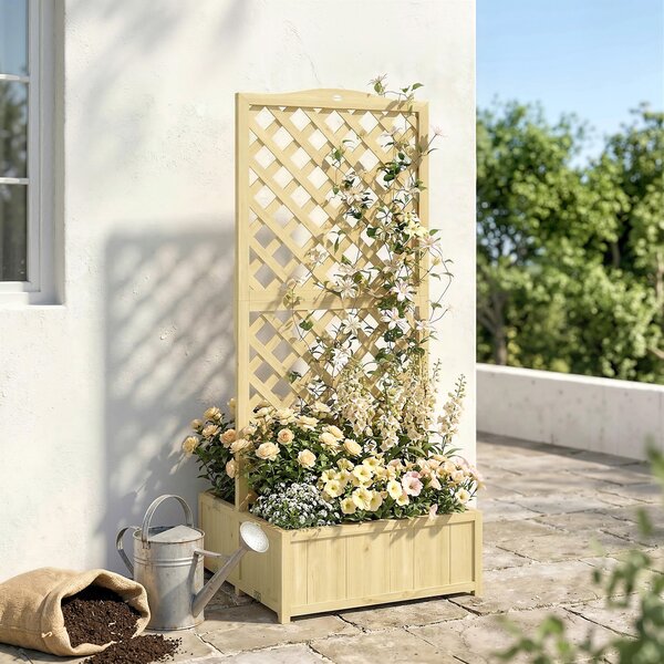 Outsunny Fioriera con traliccio pieghevole per rampicanti, 73x70x170 cm, Legno naturale | Aosom Italy