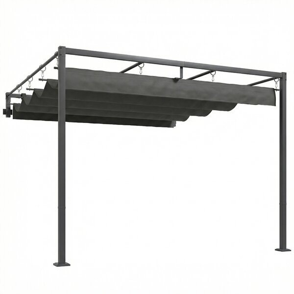 Pergola Addossata 3x3 m con Tetto Retrattile Scorrevole UV30+ e Fori di Drenaggio Grigio Scuro