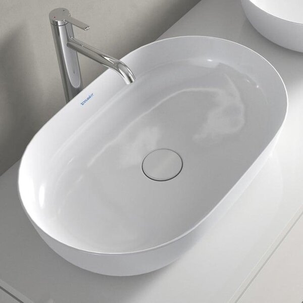 Lavabo da appoggio Duravit LUV senza sfioratore, foro per rubinetto panca, 600 x 400 mm, senza foro per rubinetto bianco satinato