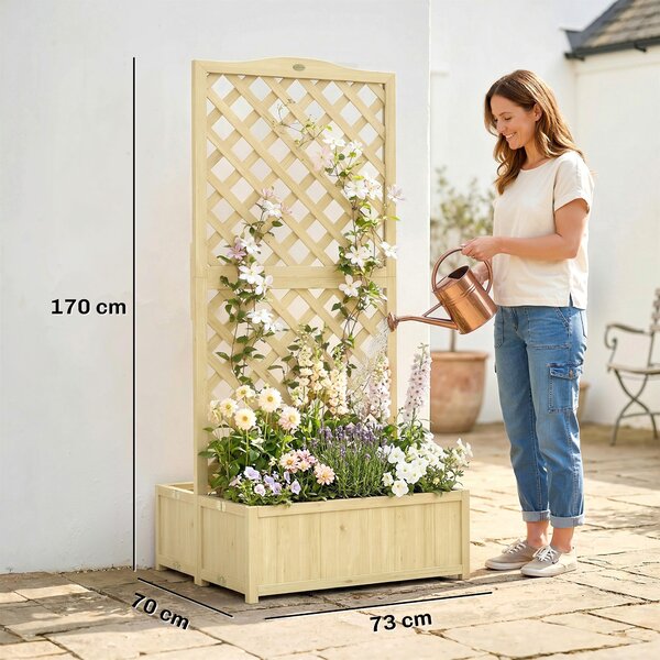 Outsunny Fioriera con traliccio pieghevole per rampicanti, 73x70x170 cm, Legno naturale | Aosom Italy