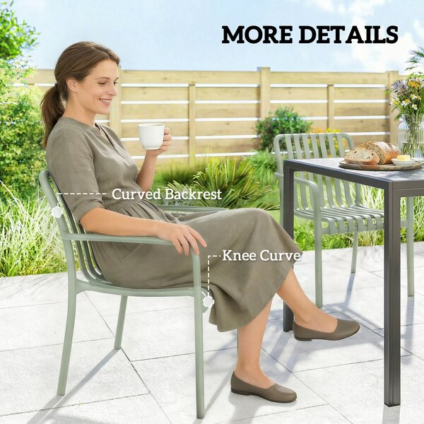 Outsunny Set 4 sedie giardino impilabili in polipropilene anti UV, Grigio verde | Aosom Italy
