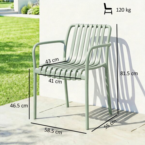 Outsunny Set 4 sedie giardino impilabili in polipropilene anti UV, Grigio verde | Aosom Italy