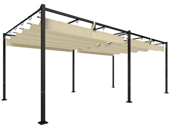 Pergola da Giardino 570x295 cm con Tettuccio Scorrevole UV50+ in Metallo Beige