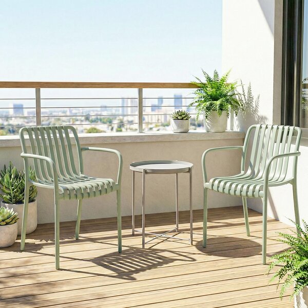 Outsunny Set 4 sedie giardino impilabili in polipropilene anti UV, Grigio verde | Aosom Italy