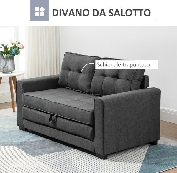 HOMCOM Divano Letto Convertibile moderno con Imbottitura e Molle, in Tessuto 2 Posti, 151x75x85 cm, Grigio | Aosom Italy