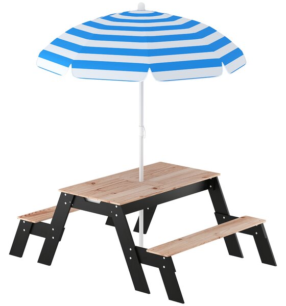 AIYAPLAY Tavolo picnic bambini 3 in 1 con ombrellone e contenitori, Legno naturale | Aosom Italy