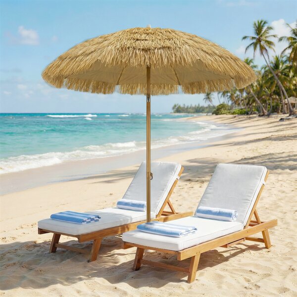 Outsunny Ombrellone spiaggia con frange Ø178 cm UPF50+ con borsa, Marrone chiaro | Aosom Italy