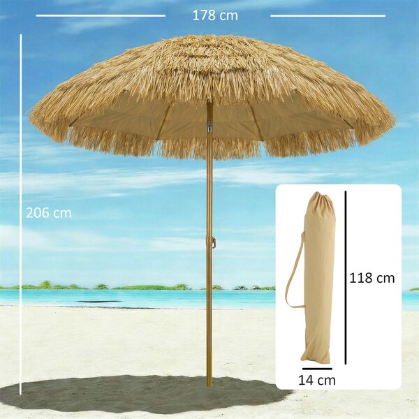 Outsunny Ombrellone spiaggia con frange Ø178 cm UPF50+ con borsa, Marrone chiaro | Aosom Italy