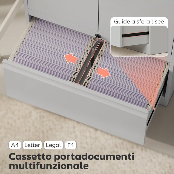 HOMCOM Mobile da Ufficio in Acciaio con Ripiano Interno Regolabile e Cassetto, 80x40x130 cm, Bianco | Aosom Italy
