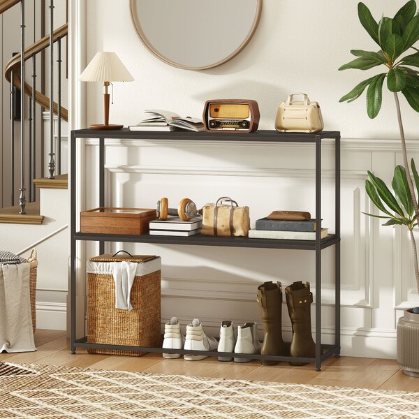 HOMCOM Consolle in acciaio con 2 ripiani per ingresso e soggiorno, 100x30x87 cm, Nero | Aosom Italy