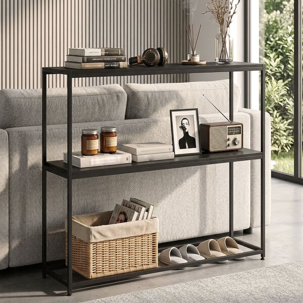 HOMCOM Consolle in acciaio con 2 ripiani per ingresso e soggiorno, 100x30x87 cm, Nero | Aosom Italy