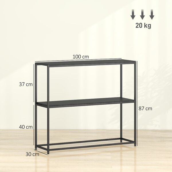 HOMCOM Consolle in acciaio con 2 ripiani per ingresso e soggiorno, 100x30x87 cm, Nero | Aosom Italy
