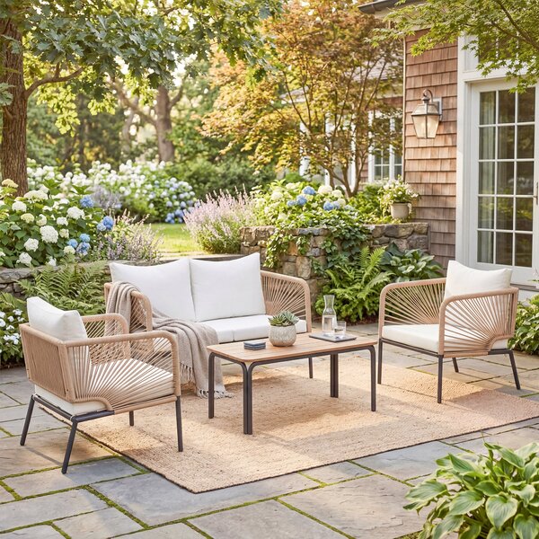 Outsunny Set giardino 4 persone con divano 2 posti, poltrone e tavolo | Aosom Italy