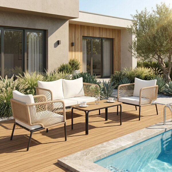 Outsunny Set giardino 4 persone con divano 2 posti, poltrone e tavolo | Aosom Italy
