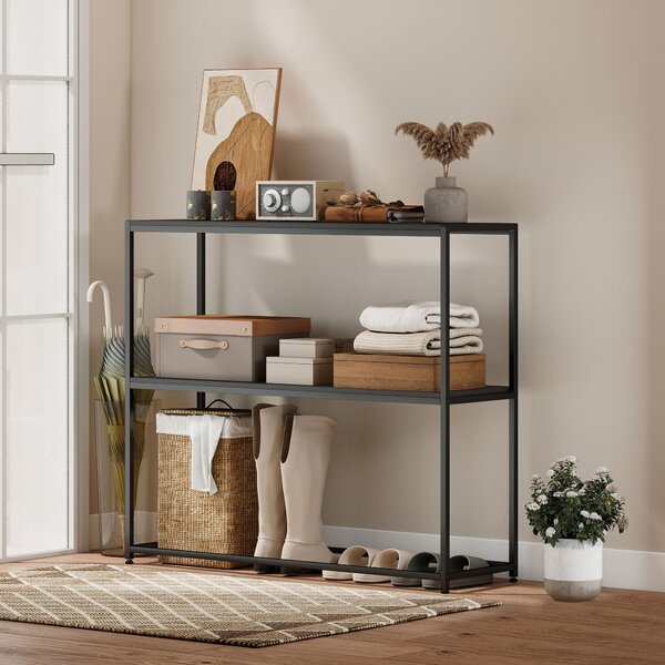 HOMCOM Consolle in acciaio con 2 ripiani per ingresso e soggiorno, 100x30x87 cm, Nero | Aosom Italy