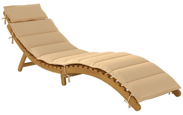 Outsunny Lettino prendisole pieghevole in legno con cuscino, 183x54x63 cm, Beige | Aosom Italy