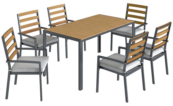 Outsunny Set giardino 7 pezzi con tavolo pranzo, 6 sedie e cuscini, Legno naturale | Aosom Italy