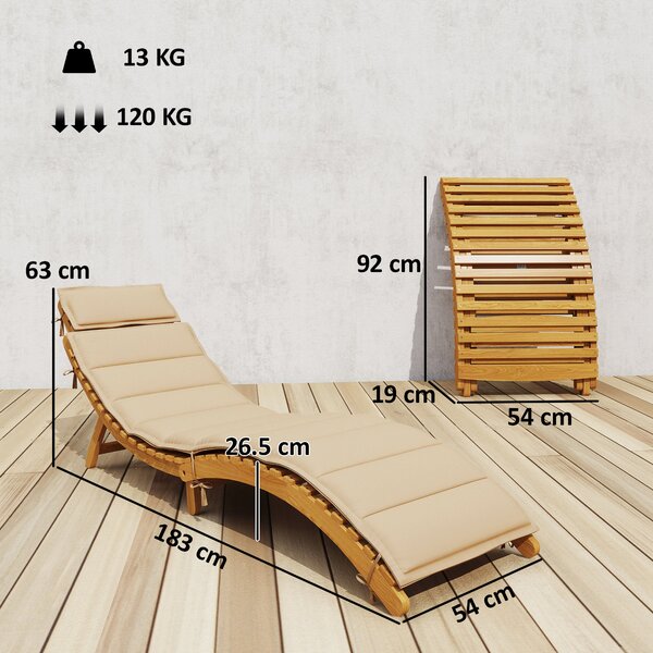 Outsunny Lettino prendisole pieghevole in legno con cuscino, 183x54x63 cm, Beige | Aosom Italy
