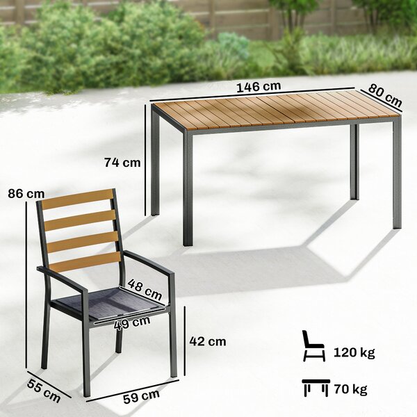Outsunny Set giardino 7 pezzi con tavolo pranzo, 6 sedie e cuscini, Legno naturale | Aosom Italy